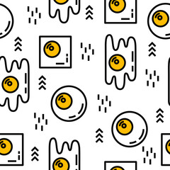 Fried eggs pattern, line illustration vector