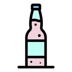 Glass beer bottle icon. Outline glass beer bottle vector icon color flat isolated