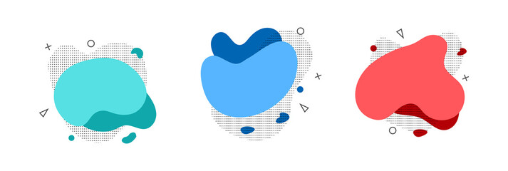 Colored fluid elements for minimal banner, logo, and etc. Set of abstract geometric shapes fluid shapes. Futuristic trendy dynamic elements. Abstract memphis background.