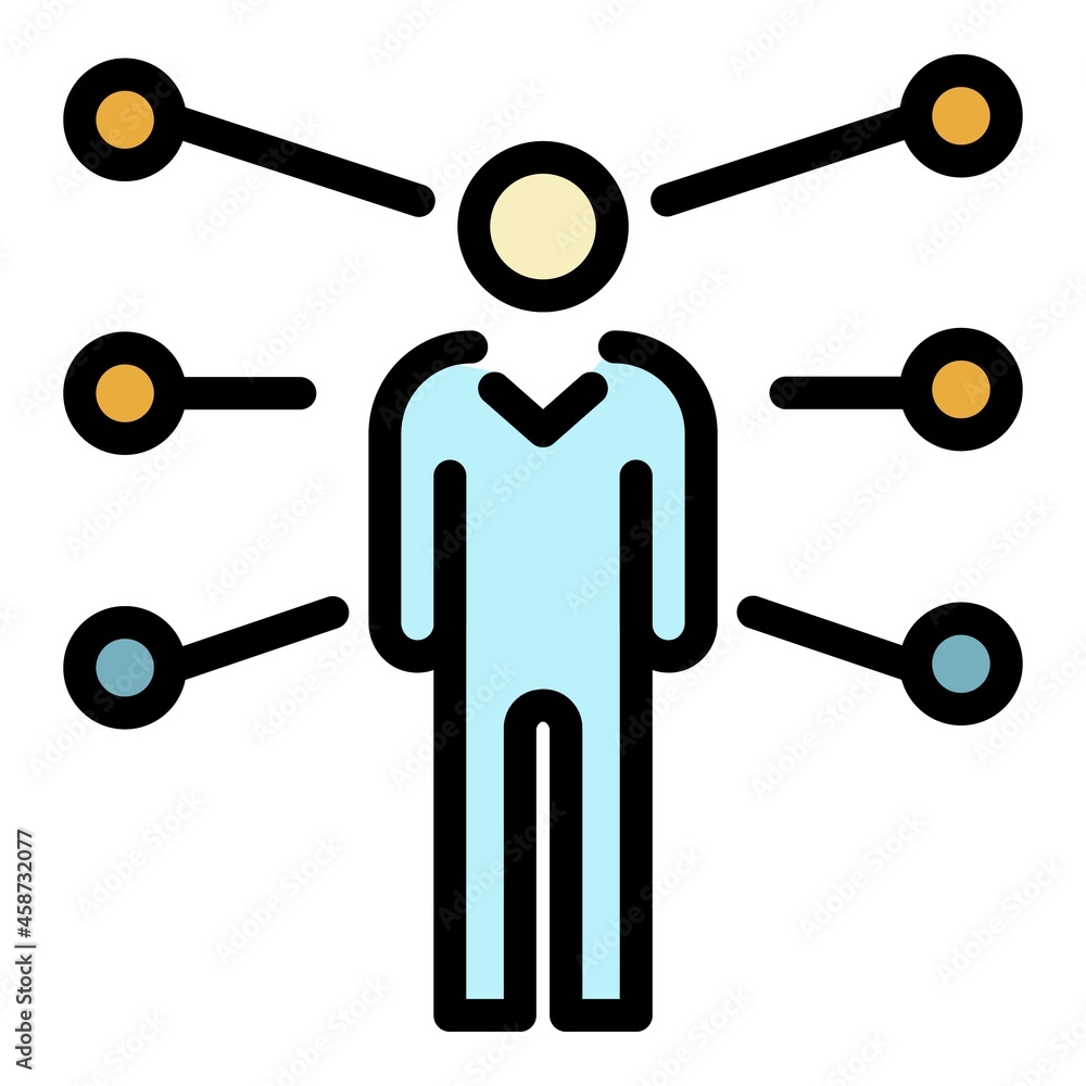Poster figure of a man with footnotes icon. outline figure of a man with footnotes vector icon color flat i