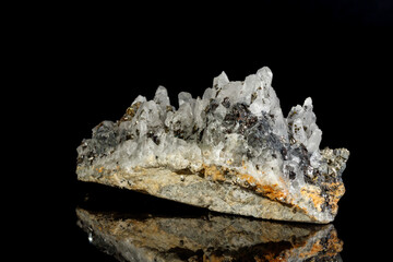 Obraz premium Macro mineral stone Galena, Sphalerite, Pyrite, Quartz on a black background