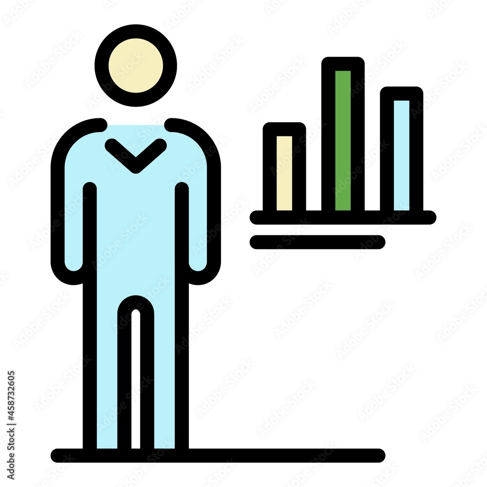 Poster man target chart icon. outline man target chart vector icon color flat isolated