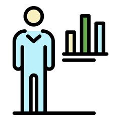 Man target chart icon. Outline man target chart vector icon color flat isolated