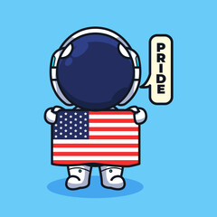 Little Astronaut on the moon with rocket and pieces of equipment cute line art illustration