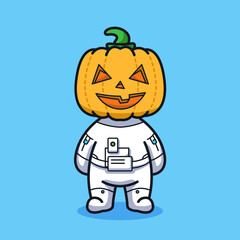 Little Astronaut on the moon with rocket and pieces of equipment cute line art illustration