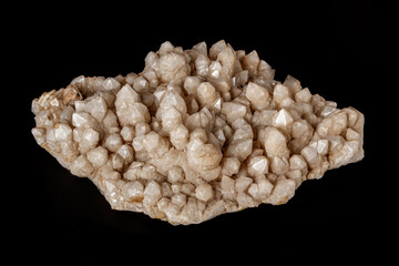 Macro Mineral Snow quartz Crystals on Black Background