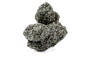 Macro mineral stone chlorite in quartz on a white background