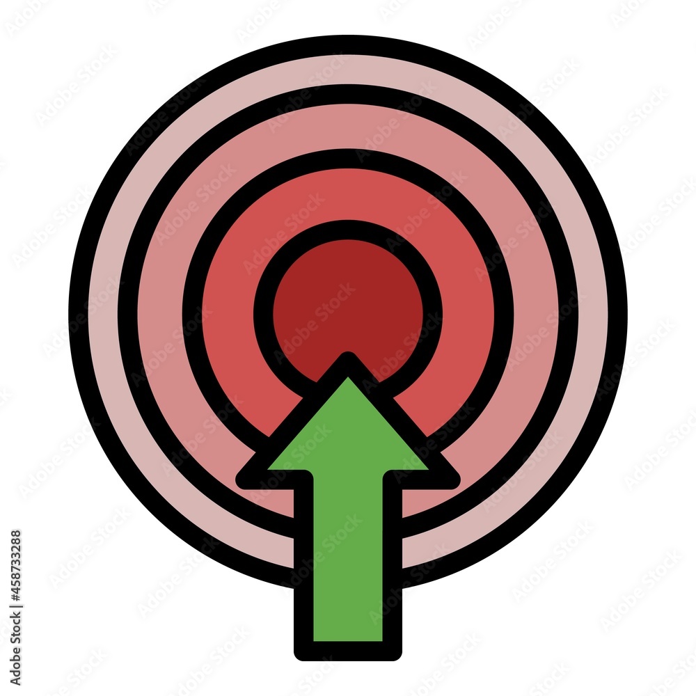 Poster target and arrow icon. outline target and arrow vector icon color flat isolated