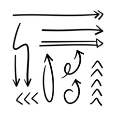 Illustration of doodle sketch arrows. Hand drawn vector Arrow Set.