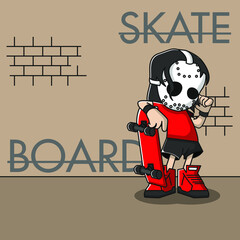 cool skateboard mask vector illustration