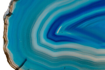 Macro mineral stone Blue Agate breed a white background