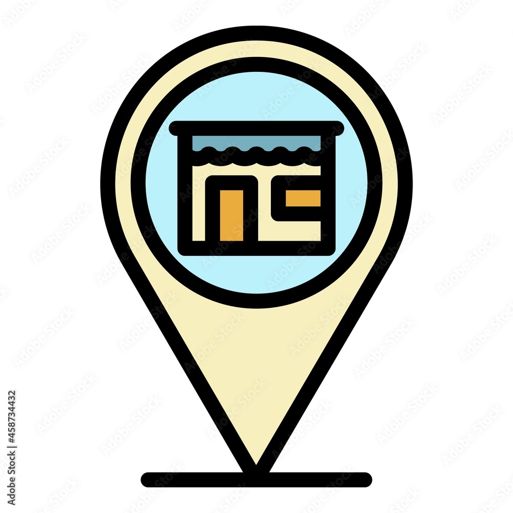 Poster gps store label icon. outline gps store label vector icon color flat isolated