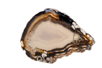 Macro mineral stone Yellow, brown Agate breed a white background