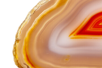 Macro mineral stone Yellow, brown Agate breed a white background