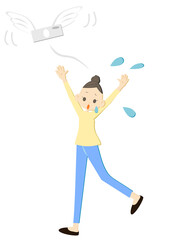 逃げていくお札を追いかける女性