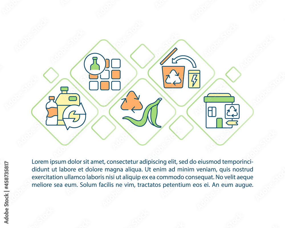 Poster waste recycling concept line icons with text. ppt page vector template with copy space. brochure, ma