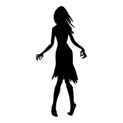 Black zombie silhouette isolated on white background, halloween decor