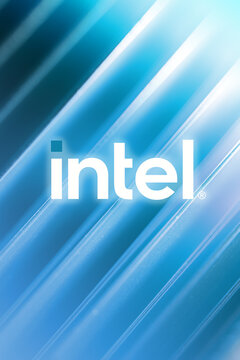 Intel Logo On Cool Blue Metallic Futuristic Abstract Background