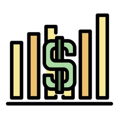 Dollar graph icon. Outline dollar graph vector icon color flat isolated