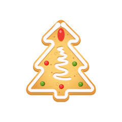 Gingerbread cookies in the shape of Christmas tree on white background.