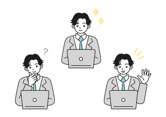 パソコンを操作するスーツを着た男性のイラスト素材