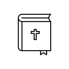 Bible with christian cross. Thin line icon. Religion. Modern vector illustration.