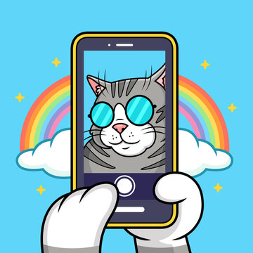 cartoon cat taking selfie with cute pose