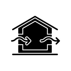 Ventilation system black glyph icon. Providing natural ventilation in building. Improving indoor air quality. Preventing condensation. Silhouette symbol on white space. Vector isolated illustration