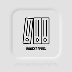 Bookkeeping symbol, stack of folders thin line icon. Modern vector illustration.