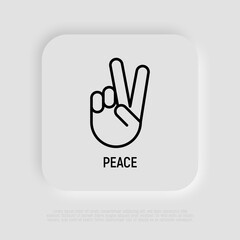 Peace or victory thin line icon. Modern vector illustration of hand gesture.