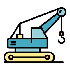 Excavator crane icon. Outline excavator crane vector icon color flat isolated