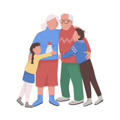Grandparents with kids semi flat color vector characters