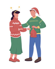 Couple exchange gifts semi flat color vector characters