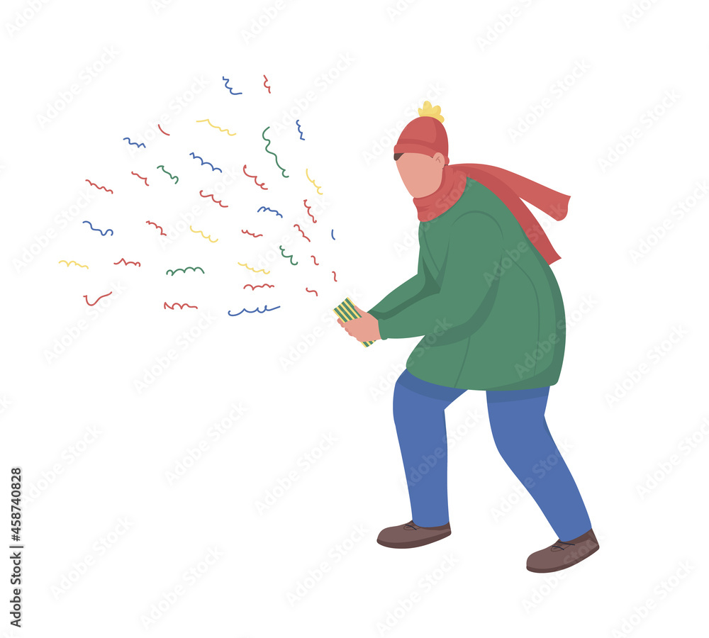 Poster man with confetti semi flat color vector character