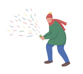 Man with confetti semi flat color vector character