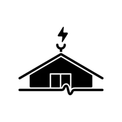 Foto op Canvas Lightning rod black glyph icon. Protecting buildings from lightning strike damage. Discharging dangerous electricity. Prevent fire risk. Silhouette symbol on white space. Vector isolated illustration © bsd studio