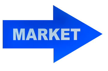 blue arrow with the inscription market on a white background