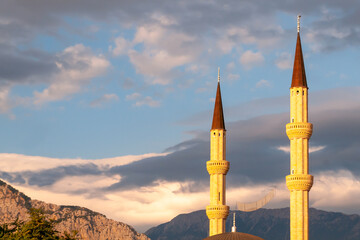 minaret tower in Antalya on a clear autumn day