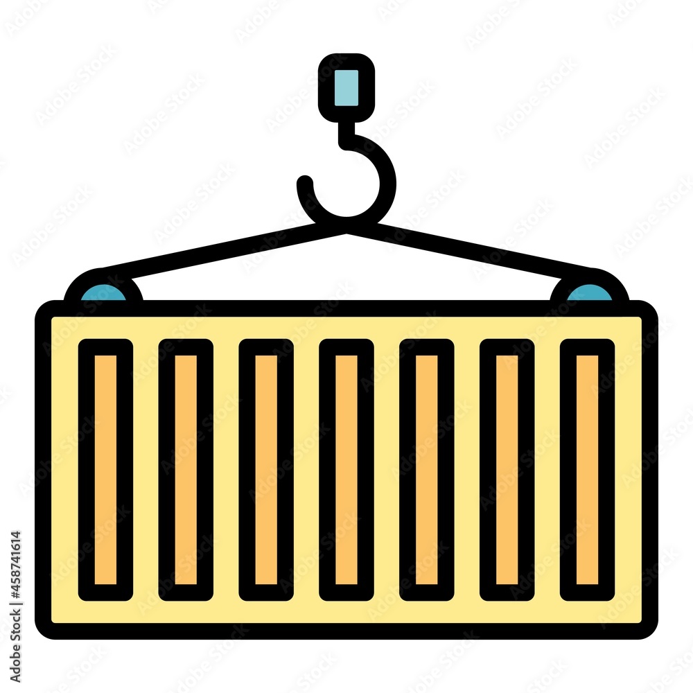 Poster hook crane take container icon. outline hook crane take container vector icon color flat isolated