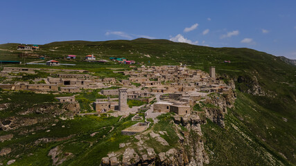 Restored Medieval Village of Khoy in Chechen Republic, Russia. Aerial View