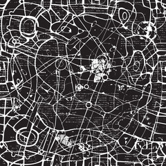 Seamless pattern in the form of an abstract black and white city map. Vector background with a schematic roads plan on a newspaper backdrop. Decorative urban texture, wallpaper, wrapping paper, fabric