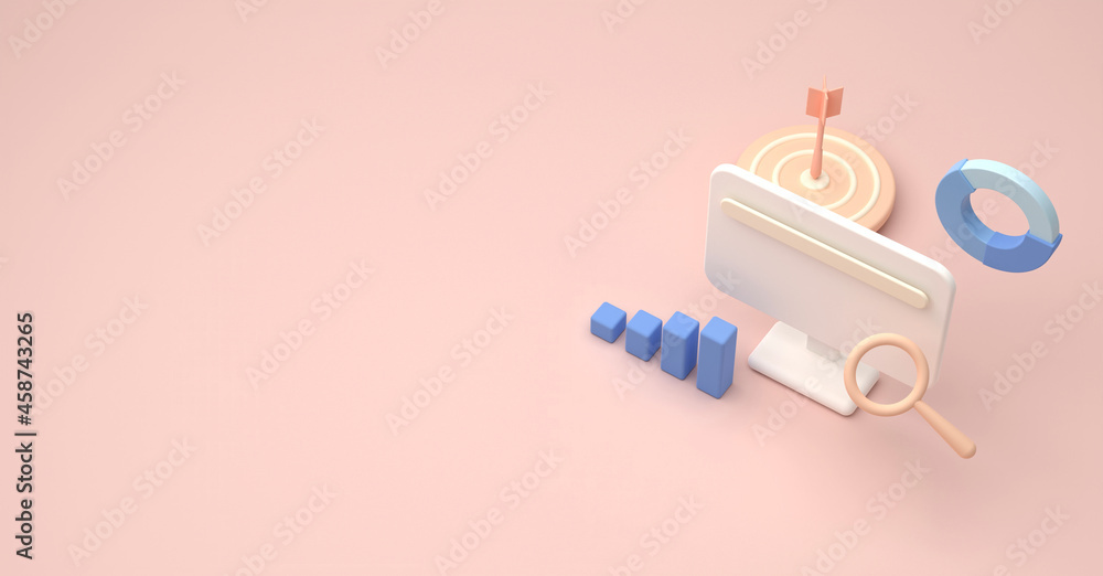 Poster seo optimization, web analytics and seo marketing concept. 3d rendering
