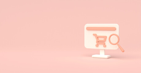 Computer and Shopping Cart, Online shopping concept, 3D Rendering.