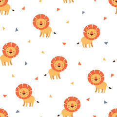 Lion cute cartoon seamless pattern. - 458743235
