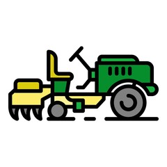 Small farm tractor icon. Outline small farm tractor vector icon color flat isolated