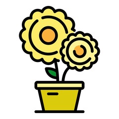 Farm flower pot icon. Outline farm flower pot vector icon color flat isolated