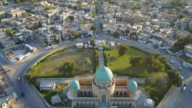 arial view of old  mosque in baghdad city in iraq