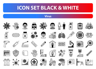 50 Virus icon set black and white for sign