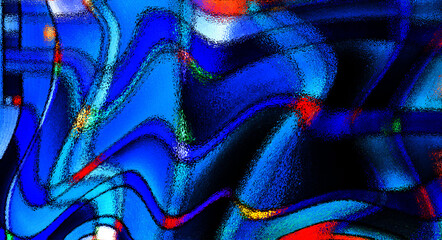 Psychedelic background with blue colors pattern on shiny glossy surface or brilliant glass