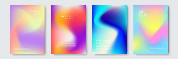 Fototapeta premium Abstract vibrant gradient geometric cover designs, trendy brochure templates, colorful futuristic posters. Vector illustration.